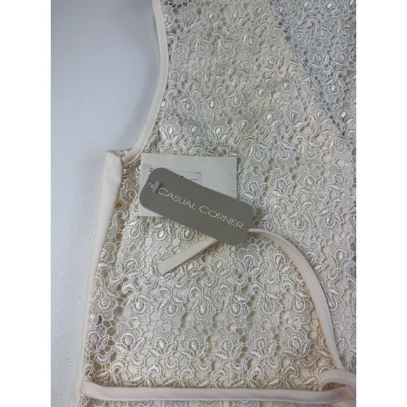 Casual Corner Cream Lace Back Vest Sleeveless Top Buttoned Sz L - Picture 6 of 11